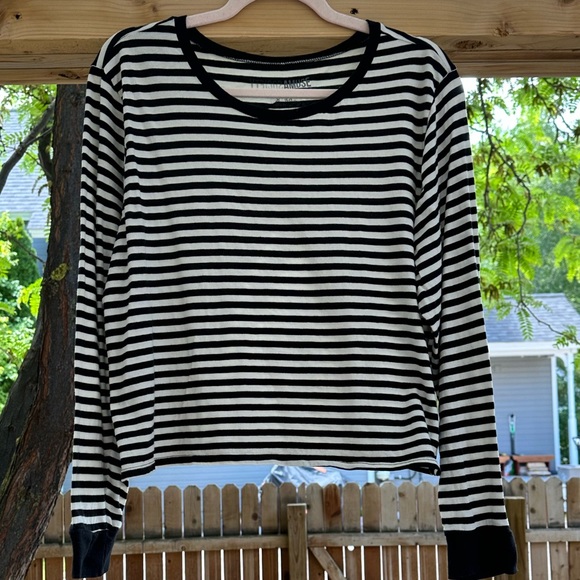 Amuse Society Honey Striped Long Sleeve Cropped Top Shirt Black Off White Large - Picture 5 of 16